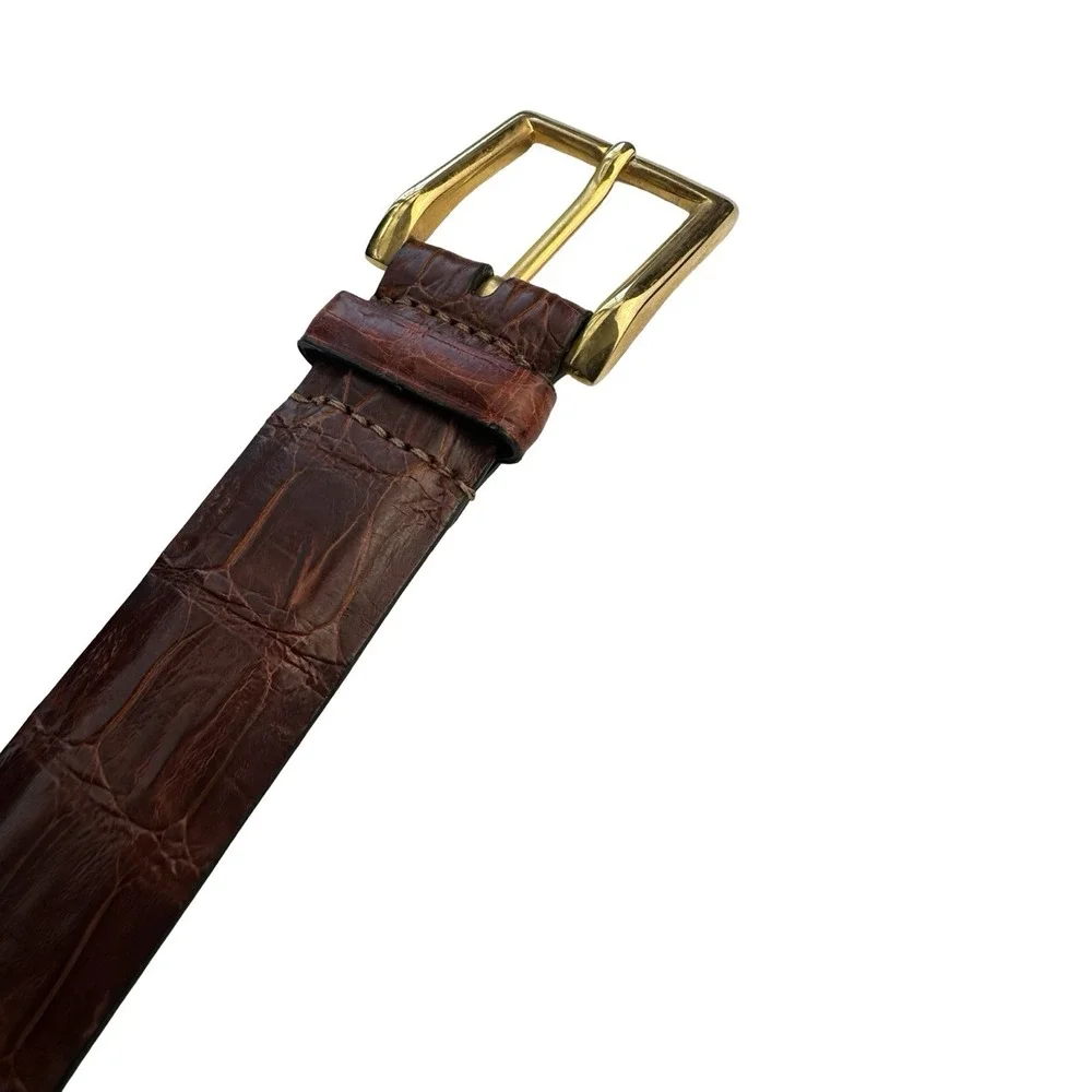 Bespoke Deep Brown Genuine Crocodile Brass Buckle Belt Size Mens 34 NWOT